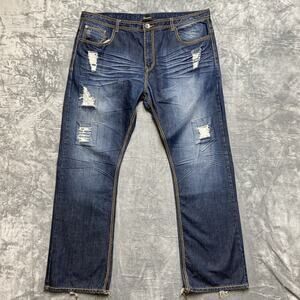 Lanzinno Jeans Men’s Size 46‎ Denim Blue Dark Wash Distressed